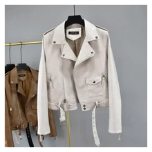 Womens Leather Jacket 2021 Autumn New Rivet Suit Collar Waist Belt Fashion Snakeskin Pattern Motorcycle Black Short Coat PU