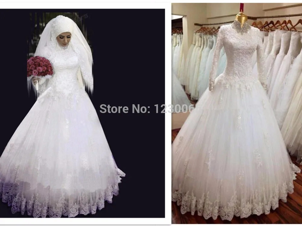 Hoge Hals Arabische Hijab Moslim Bruidsjurk met Lange Mouwen 2018 vestido de noiva Applicaties Lace moeder van de bruid jurken Hoge Hals Arabische Hijab Moslim Bruidsjurk met Lange Mouwen 2018 vestido de noiva Applicaties Lace moeder van de bruid jurken