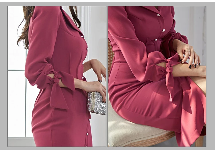 H Han Queen Single-breasted Sexy Split Pencil Dress Women Winter Lace-up Bodycon Dresses Notched Neck OL Work Wear Vestidos