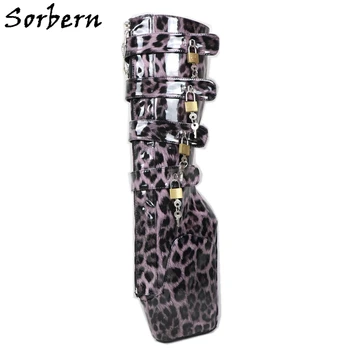 

Sorbern 18Cm Ballet Wedge Heels Boots Women Knee High 10 Keys Lockable Beginner Ballet Wedge Hoof Heelless Fetish Pink Leopard