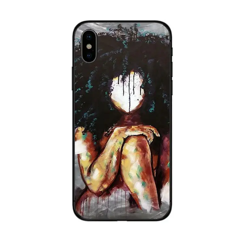 BLACK TPU black girl Melanin Poppin black girl woman art black soft phone case cover for iPhone 6 6S 7 8 Plus 5 5S SE 10 X XR XS MAX curly hair shell - Цвет: BLACK TPU black girl