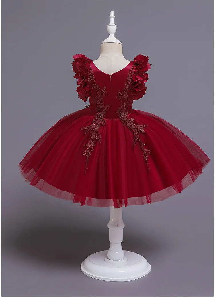 Новое кружевное платье с цветочным рисунком торжественное свадебное платье-пачка платье принцессы для девочек Детская Костюмы детский праздничный костюм для девочек, одежда для девочек