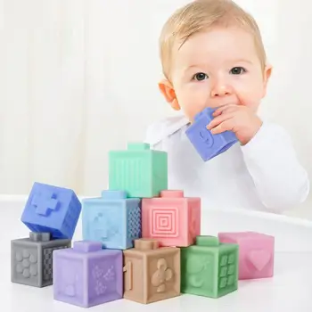 

Baby Grasp Toy Soft Rubber Vinyl Embossed Building Blocks Baby Massage Teethers Squeeze Bath Toy Children Kids Educational Toys