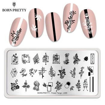 

BORN PRETTY Nail Stamping Plates Flower Simple Geometry Line Image Nail Art Stamp Template Steel Print Tools Flower Tango L005