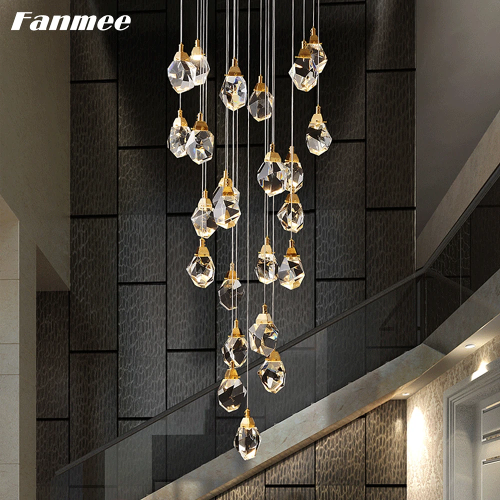 Modern Crystal Chandelier Lighting LED Contemporary Home Deco Irregular Cristal Pendant Hanging Lamp Interior Stairs Villa Loft