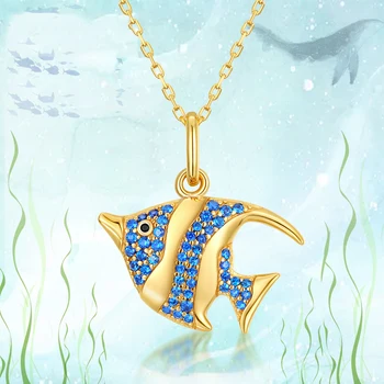 

YSH new 100% 925 sterling silver blue zircon tropical fish pendants necklaces 2020 woman fashion DIY jewelry gifts wholesale hot
