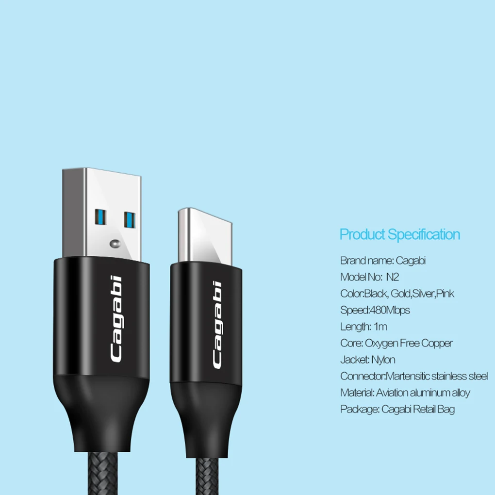 Cagabi 2.4A в настоящее время быстрой зарядки Quick данных Передача USB Тип C кабель