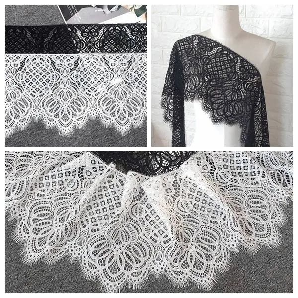 

3M/lot Eyelash Lace Fabric DIY Decorative High Quality Soft Off Eyelash Lace Trim Wedding Dress Fabric Underwear bra lace trim