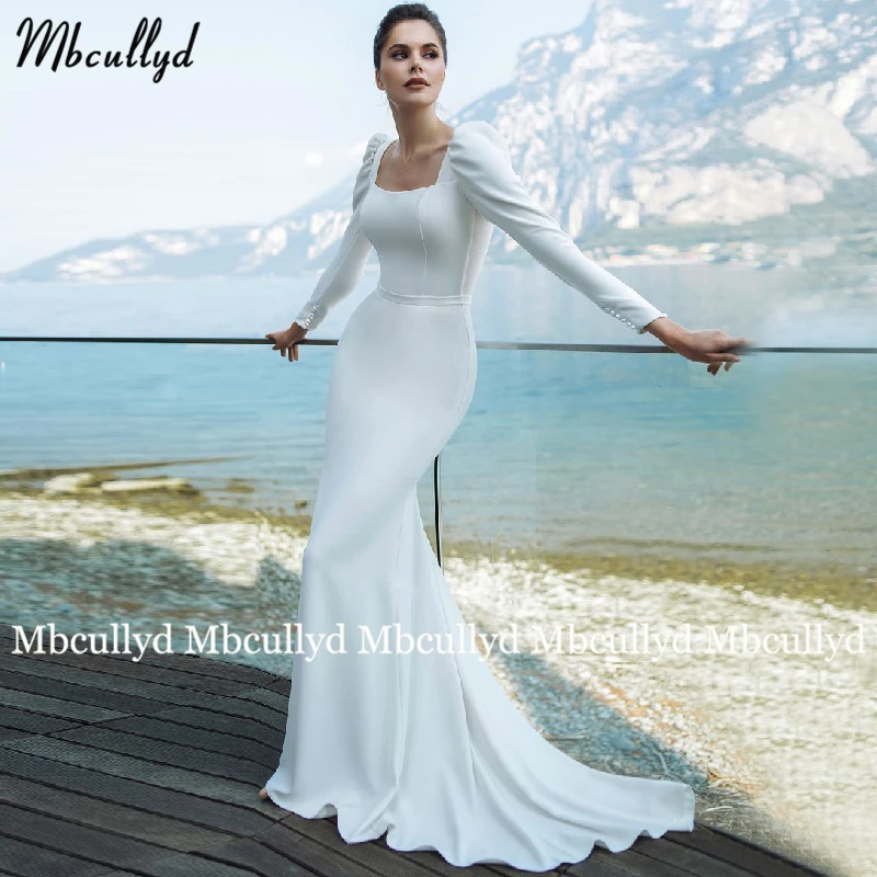 

Mbcullyd Sexy Mermaid Wedding Dress Long Sleeve Elegant Boho Soft Satin Bride Dresses Wedding Gowns 2023 Vestido De Noiva