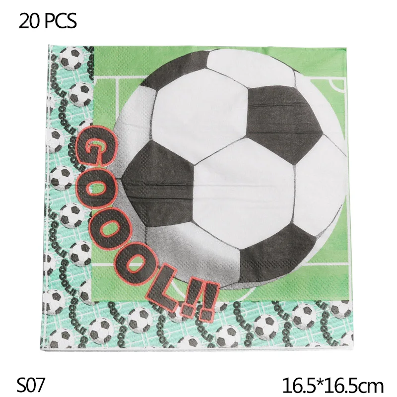 S07-20pcs napkins Футбольная тематическая вечеринка, Набор Декоративной посуды, бумажные тарелки и стаканы, салфетка, конфетный мешок, коробка для детского душа, принадлежности для дня рождения - Цвет: S07-20pcs napkins