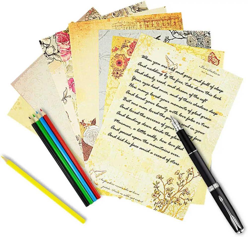 빈티지 문구류 꽃 필기 종이, 모듬 꽃 디자인 장식 종이, 인쇄 가능한 크래프트 종이, 5 개