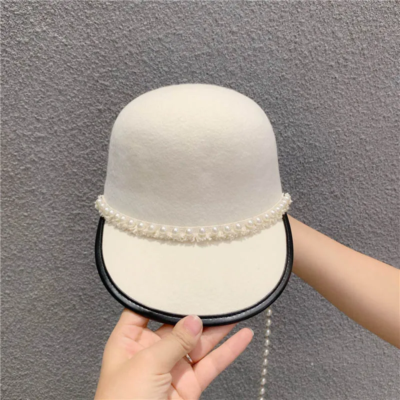 QDKPOTC, новинка, Осень-зима, женская, шерсть, Fedoras, английская Мода, перламутровые ремешки, фетровая шапка, маленькая, ароматная, ветровая, конная шапка