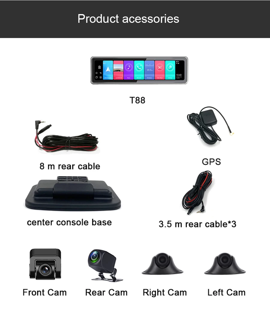 gps for car 4 Cameras 12 " 4G ADAS Android 9.0 Car DVR Dash Cam WIFI GPS  360° Panoramic HD Auto Video Recorder Remote monitoring 4 channels samsara gps