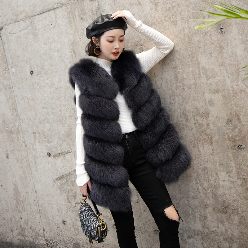 

2019 new real natural whole fur six-section fox vest ladies winter long warm fashion vest
