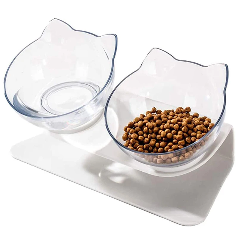 

Overhead Cat Bowl Transparent Non-Slip Splash-Proof Cat Bowl, Pet Bowl with 15 Degree Tilt Design (Double Bowl)