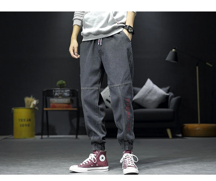RLJT. JIN Trend direction, хит, мужские брюки-карандаш с принтом, Харадзюку, Япония, хип-хоп джоггеры, джинсы с боковой лентой, на шнуровке, слаксы