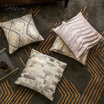 

FSISLOVER Light Luxury Modern Cushion Cover Patchwork Waist Pillowcase High Quality Exquisite Jacquard Home Deco Pillow Cases