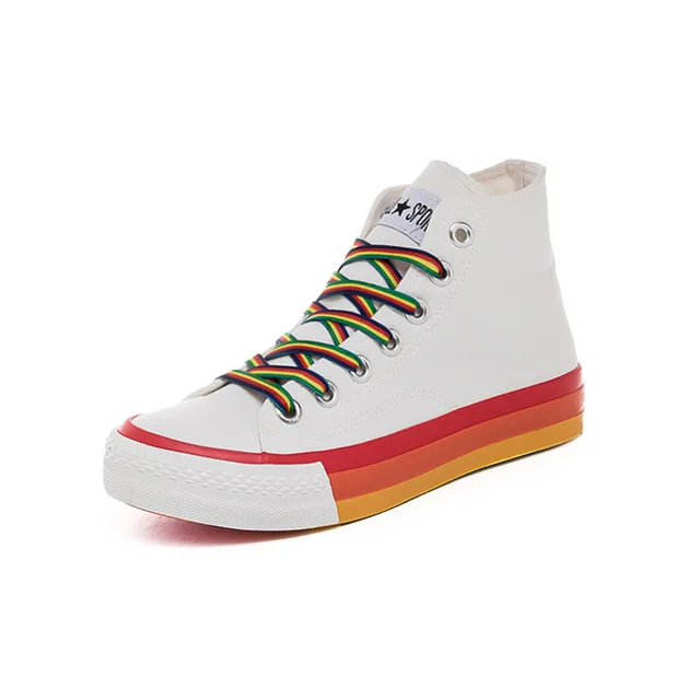 white shoes with rainbow soles