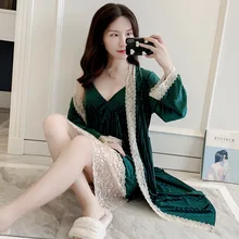 Smmoloa бархатный женский зимний халат из двух частей, роскошные комплекты с v-образным вырезом, одежда для сна Женская+ халат