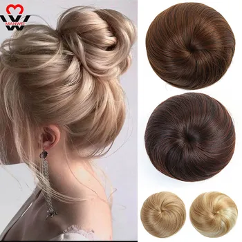 

MANWEI Black Brown Hair Bun Synthetic Hair Elastic Rubber Band Chignon Drawstring Donut Fake Hair 9 Colors Available