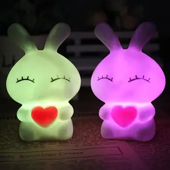 

Light Night Lamp Decoration LED Decoration Party Bedroom 7 Changing Color Rabbit Shaped Bead Cartoon Cute Beam Kid Gift