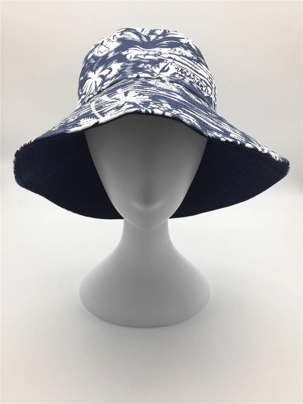 Women Canvas Floral Print Bucket Hat Lady Girls Coconut Palm Print Fisherman Hat Female Cotton Sun Prevent Double Layers Hats