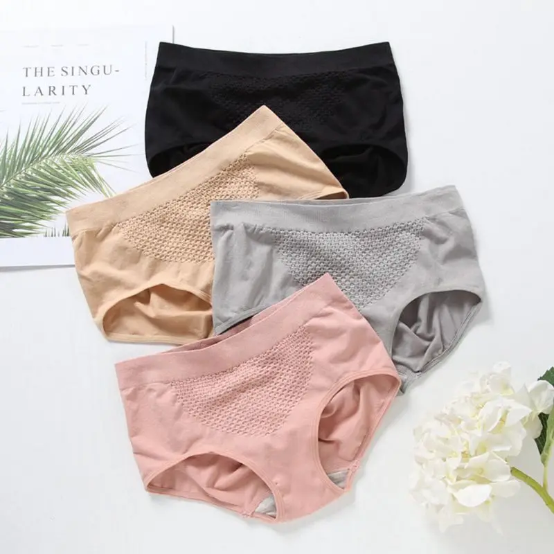 

Female Warm Palace Triangle Panties Women's Japanese 3D Honeycomb Design Medium Waist Breathable Seamless Repair Body Slimming