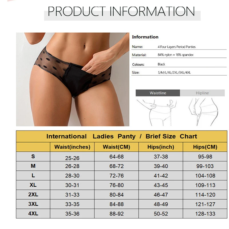 Bragas antibacteriales fisiológicas bragas menstruales bragas de cuatro capas a prueba de fugas ropa interior Sexy de encaje para mujeres 3XL 4XL ► Foto 2/6