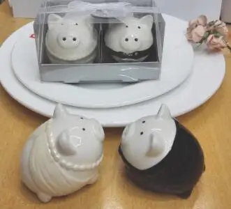 

DHL Freeshipping 20sets=40pcs Black and white color pig bride groom Salt Pepper Shakers wedding favor bridal shower gifts