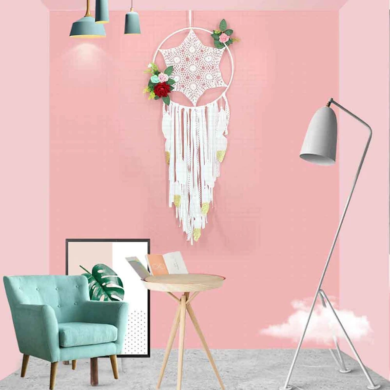 DIY Dream Catcher Handmade Decorative Pendant Flower Dream Catcher Wall Hanging Decoration Wedding Home Decor Gift