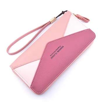 

Geometric Women Wallets with Zipper Pink Phone Bag Purse Card Holder Patchwork Women Long Wallet Lady Tassel Coin Purse QB68