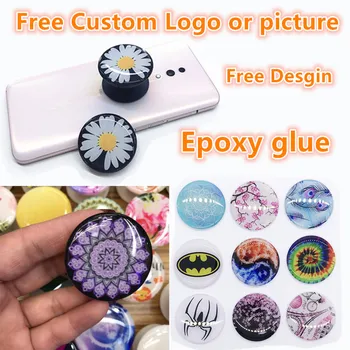 

100pcs Free Custom Logo or picture epoxy glue Round mobile phone folding stretch airbag bracket Phone Holder