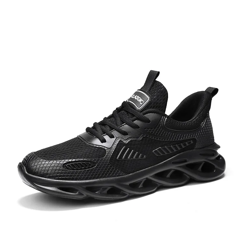 Модные мужские кроссовки; Мужская Повседневная дышащая обувь из сетчатого материала; chaussure homme; безопасная обувь; zapatillas hombre; спортивные кроссовки - Цвет: Черный