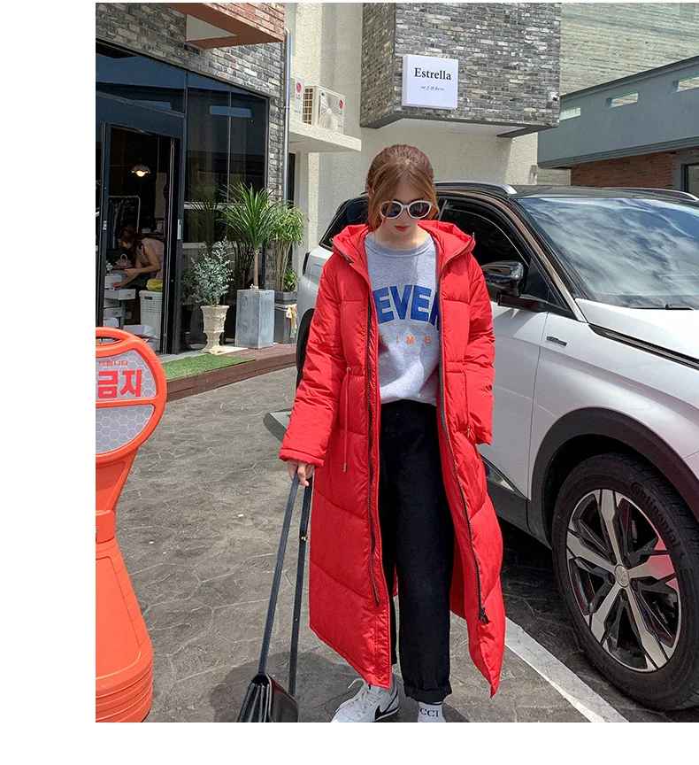 Winter New Style Korean-style Slimming Slim Fit Drawstring Cotton Coat Women's Long over-the-Knee Thick Warm Coat Fashion W