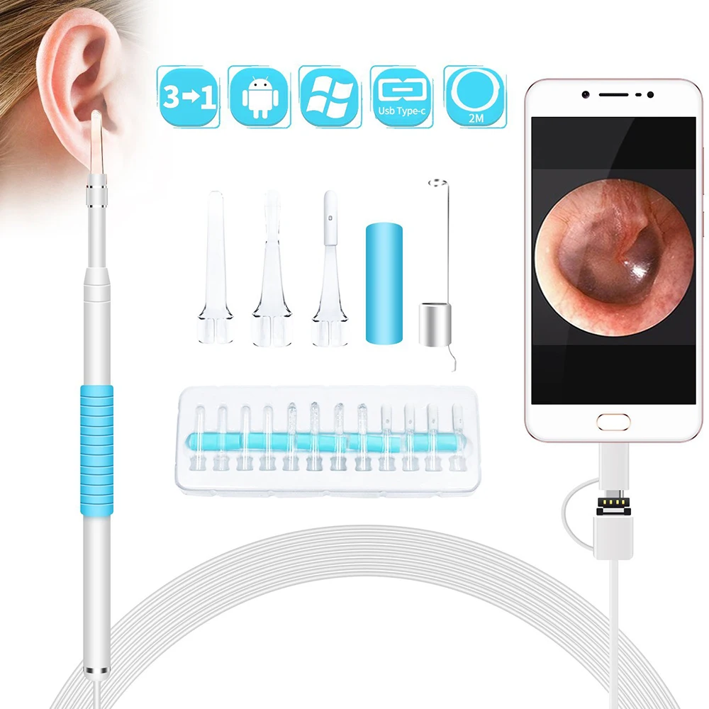 In Ear Cleaning Endoscope USB  Visual Ear Spoon 5.5mm 0.3MP Mini Camera Android PC Ear pick Otoscope Borescope Tool Health Care