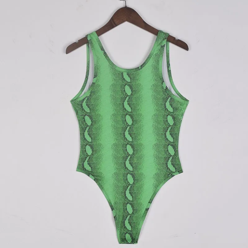 Летний модный женский зеленый комбинезон со змеиным принтом, сексуальный комбинезон с глубоким v-образным вырезом без рукавов, цельный облегающий боди