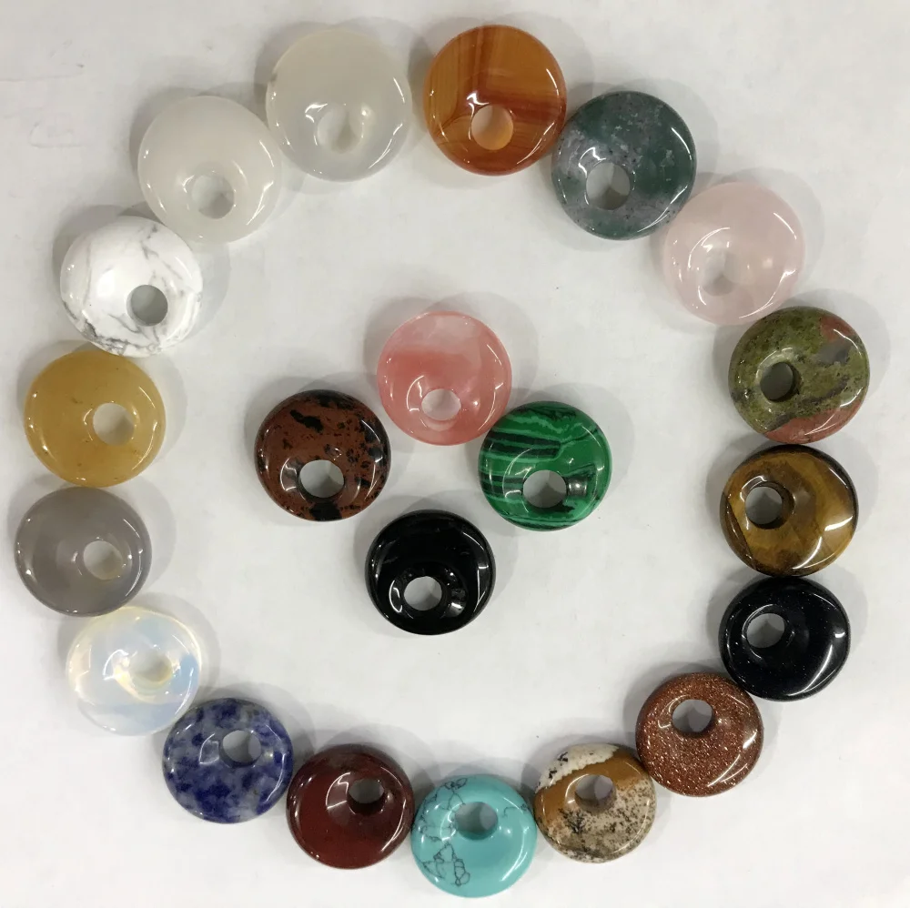 18mm Natural Gem Stone Quartz Crystal Amethyst Donut Charm Beads Pendant For Diy Jewelry Making Necklace Accessories 10pcs