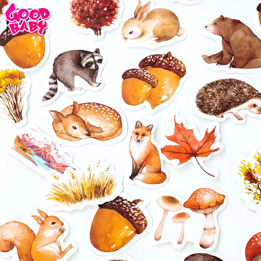 

46pcs/lot Forest Animal Cartoon Stickers Kawaii Cute Girls Laptop Phone Computer Water Cup Sticker Kids Gift Toys Decal Stickers