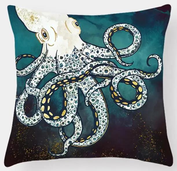 Nordic Style Octopus Cushion Blue Ocean World Wave Shark Whale Fish Mediterranean Sofa Pillow Cojines For Office Chair Backrest - Цвет: A2