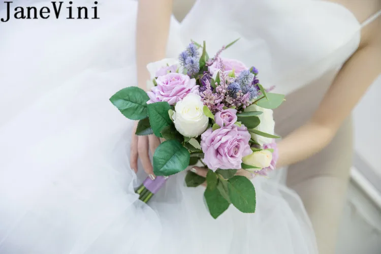 JaneVini fiori sposa фиолетовый букет невесты аксессуары Искусственные розы сушеные цветы Свадебный букет свадебная брошь невесты