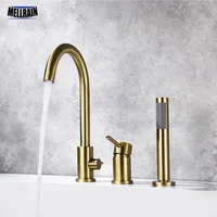 3หลุม Deck Mount อ่างอาบน้ำก๊อกน้ำ100% ทองเหลืองดึงออกก๊อกน้ำอ่างอาบน้ำร้อนและเย็น Water Tap 1