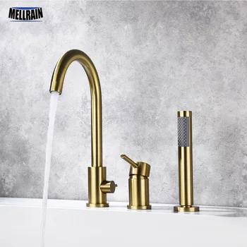 3หลุม Deck Mount อ่างอาบน้ำก๊อกน้ำ100% ทองเหลืองดึงออกก๊อกน้ำอ่างอาบน้ำร้อนและเย็น Water Tap 1