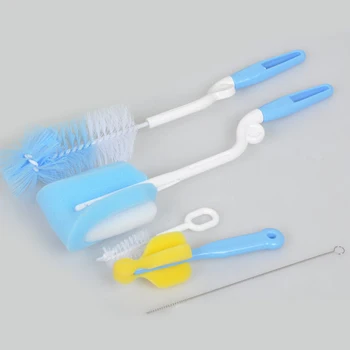 

Hot Sale 5Pcs/Set Random Color Rotary Sponge Nylon Bristle Baby Bottle Brush Nipple Cleaning Brush Set