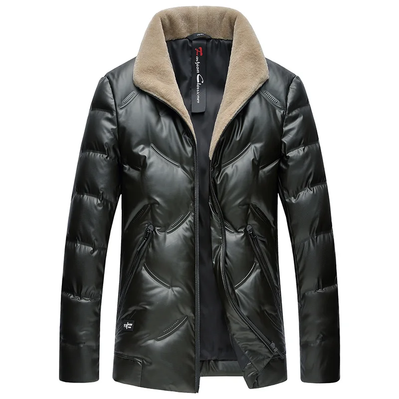 Winter New Style Men's Fashion Wool Collar Down Jacket High Quality White Duck Down Slim Jacket Men's Warm Down Jacket - Цвет: Dark green