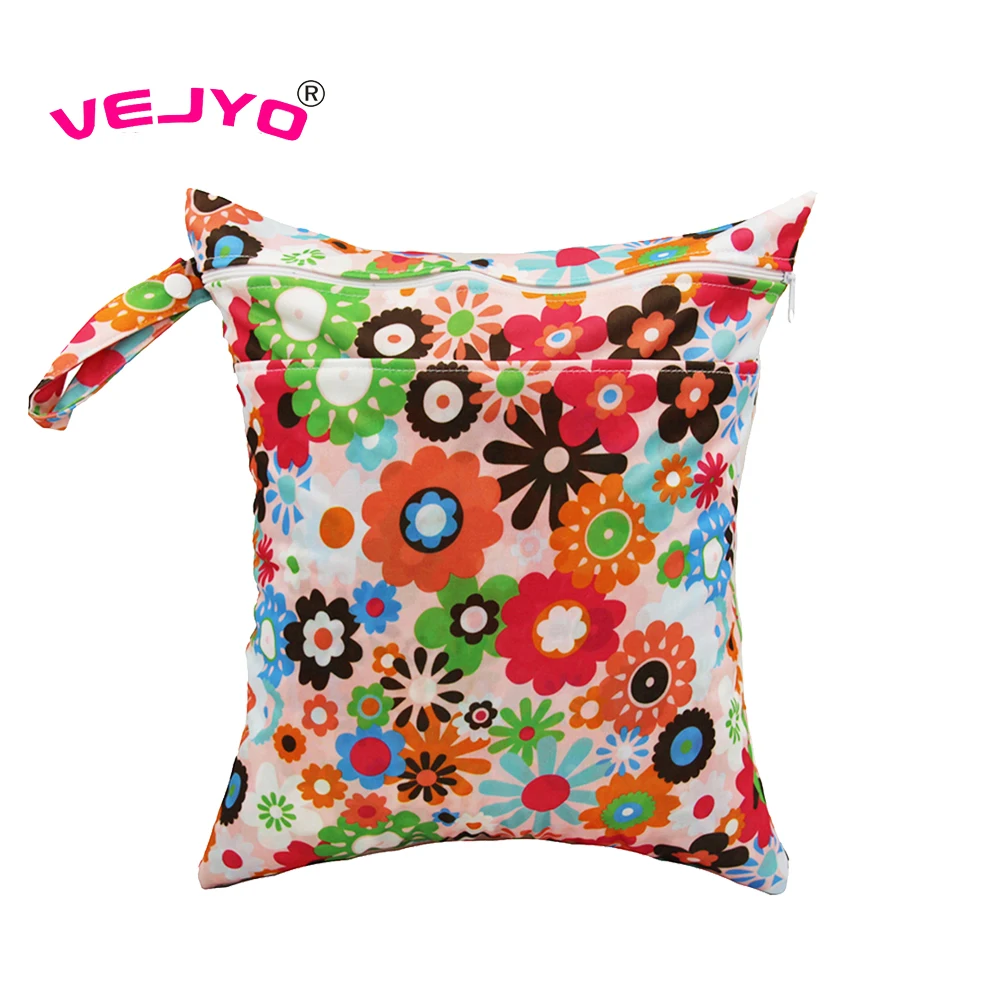 

Two Zippers Pocket Fashion Wet Dry Bag Washable Baby Nappy Diaper Bag Waterproof Reusable Lovely Patterns Swimmer Bikini Bag