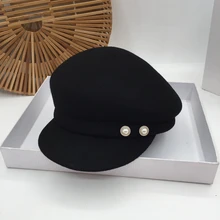 Yang mi в осенне-зимнем цвете шерсть изящная шапка Джокер светская шляпа модная женская жемчужная Кепка newsboy