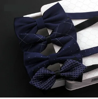

2020 New Fashion Designer Men's Bow Ties Formal Double Fabric Pattern Navy Blue Bow Tie Banquet Host Butterfly Tie with Gift Box