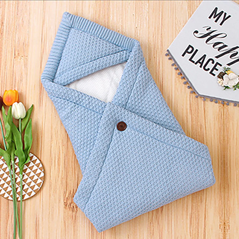 

Solid Knitting Soft Anti Kick Warm With Button Newborns Comfortable Blanket Envelope Shape Infant Baby Sleeping Bag Small Hat