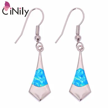 

CiNily Created Blue Fire Opal Silver Plated Wholesale Hot Sell for Fashion Women Jewelry Dangle Earrings 1 3/4" OH3894