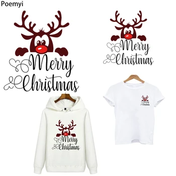 

Poemyi Merry Christmas Elk Patches Cute Deer Stripes Thermo Stickers Applique on Clothes Anime Iron on Transfers for Clothing R